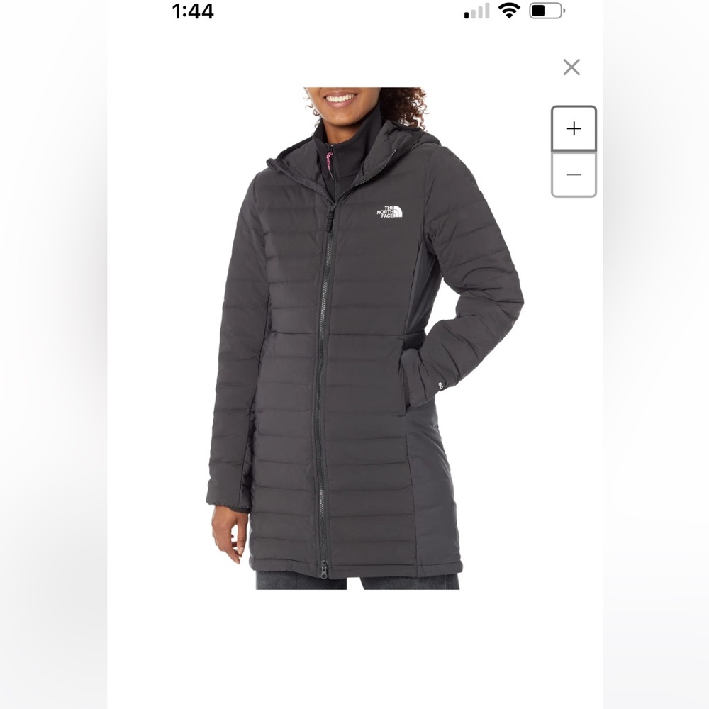 Womens North Face black long down jacket